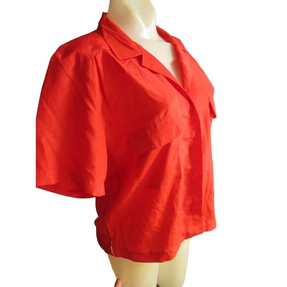 Vintage Women's Medium Top 1970's Red Short-Sleeve Button-Up Blouse Summer mom - Picture 2 of 5